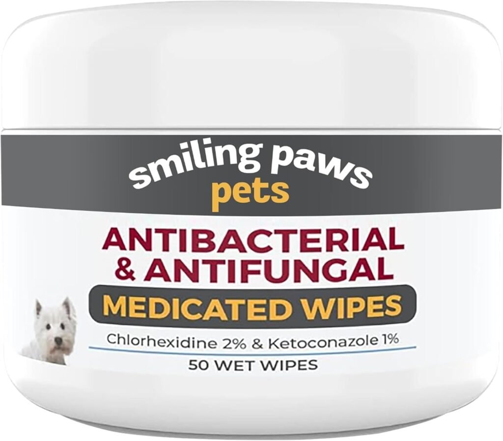 Smiling Paws Pets - Antibacterial  Antifungal Wipes for Dogs  Cats (with Chlorhexidine  Ketoconazole)