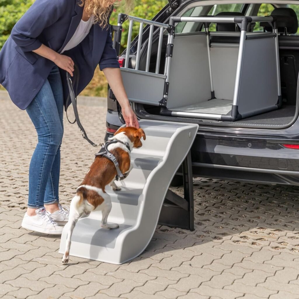 TRIXIE 3 Step Pet Stairs, Lightweight and Collapsible, Easy to Store, Non-Slip Treads, Gray