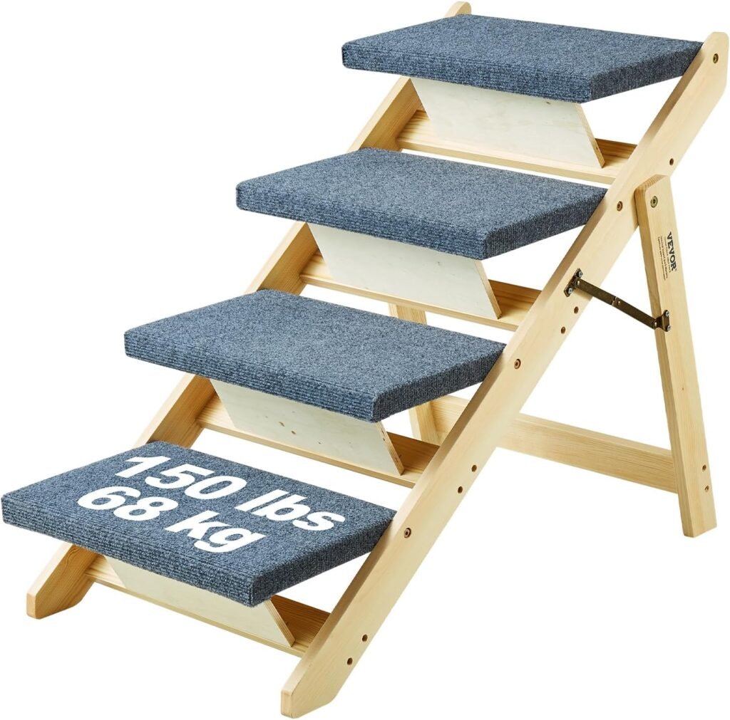 VEVOR Wood Pet Stairs/Pet Steps, 2-in-1 Foldable Wooden Dog Stair for Beds, Sofa and Cars, Dog Stairs Ramp with 4 Steps for Small Medium Large Pet, up to 150 lbs VEVOR Wood Pet Stairs/Pet Steps, 2-in-1 Foldable Wooden Dog Stair for Beds, Sofa and Cars, Dog Stairs Ramp with 4 Steps for Small Medium Large Pet, up to 150 lbs