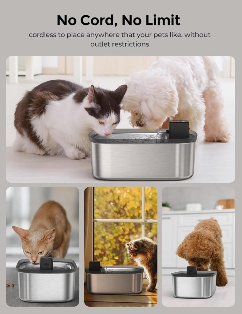 Wireless 7.5l/254oz/2Gal Dog Water Fountain for Large Dogs Stainless Steel, Quiet Pet  Cat Water Fountain with Motion Sensor, Automatic Water Dispenser for DogsMulti-Pet Homes Continuous Fresh Flow