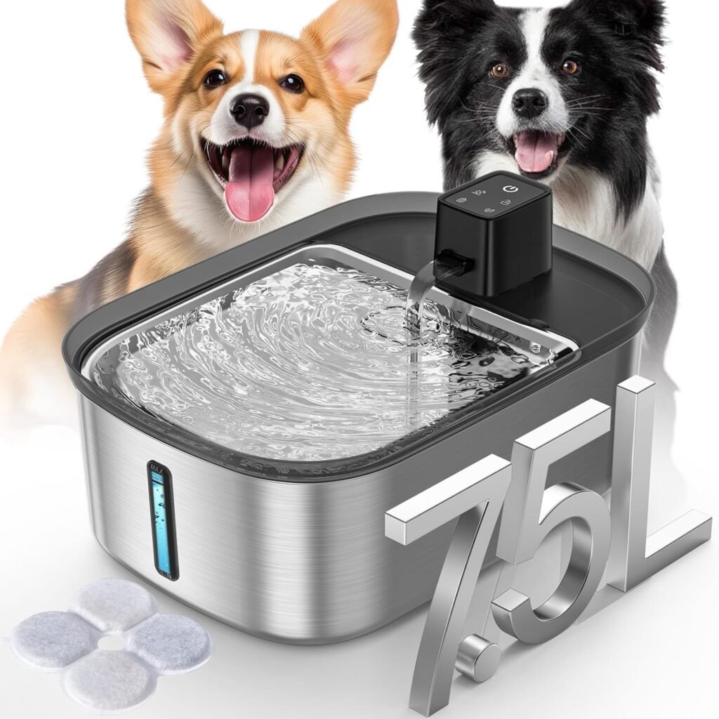 Wireless 7.5l/254oz/2Gal Dog Water Fountain for Large Dogs Stainless Steel, Quiet Pet  Cat Water Fountain with Motion Sensor, Automatic Water Dispenser for DogsMulti-Pet Homes Continuous Fresh Flow