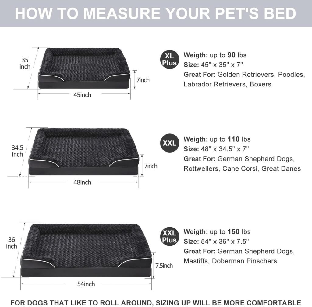 WNPETHOME Dog Beds for Large Sized Dogs, Washable Orthopedic Dog Couch Sofa Bed with Waterproof Lining  Non-Skid Bottom for Pet Sleeping