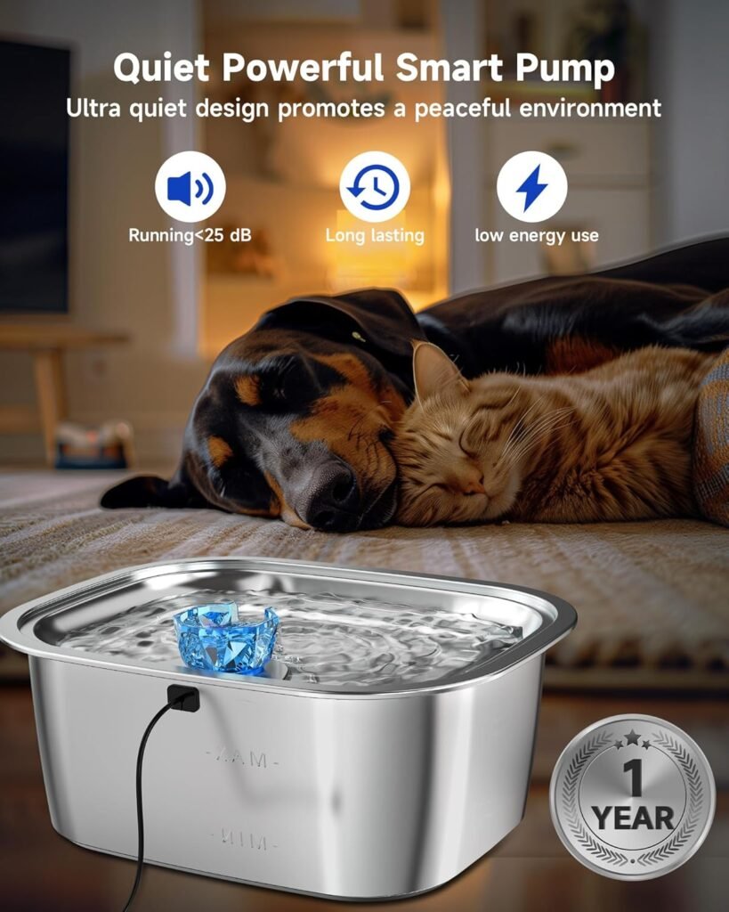 Dog Water Fountain for Large Dogs: 11L/3G Dog Fountain Stainless Steel - Big Pet Drinking Fountain Indoor -Super Quiet Water Fountain for Dogs Water Bowl Dispenser for Large Dog Cats  Multi-Pet Home